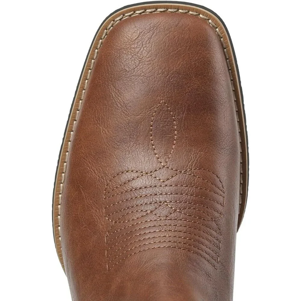 Men's Brown Square Toe Chelsea Boots Western Ankle Boot Slip On Casual Boot